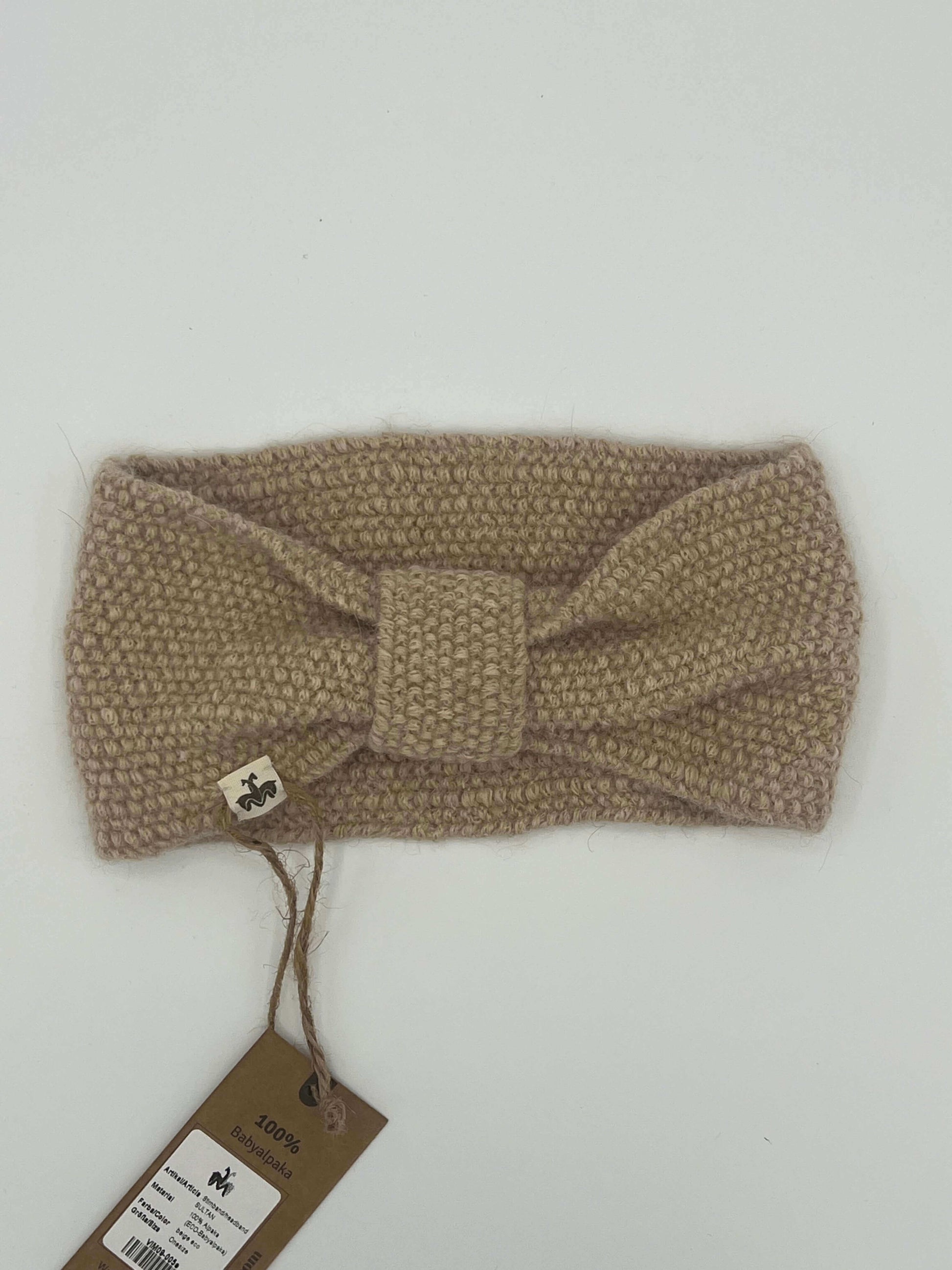 Wärmendes Stirnband aus reiner Baby Alpakawolle mit Knotendesign