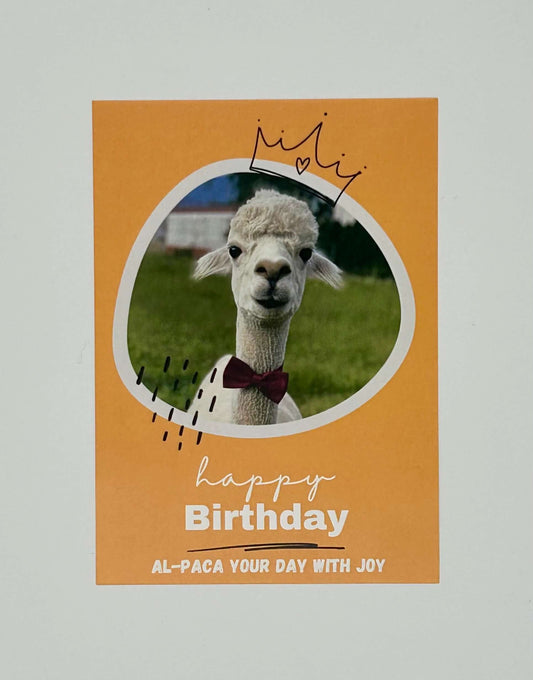 Alpaka Geburtstagskarte mit süßem Alpaka Foto - jetzt im Alpaka Store Deutschland sichern!