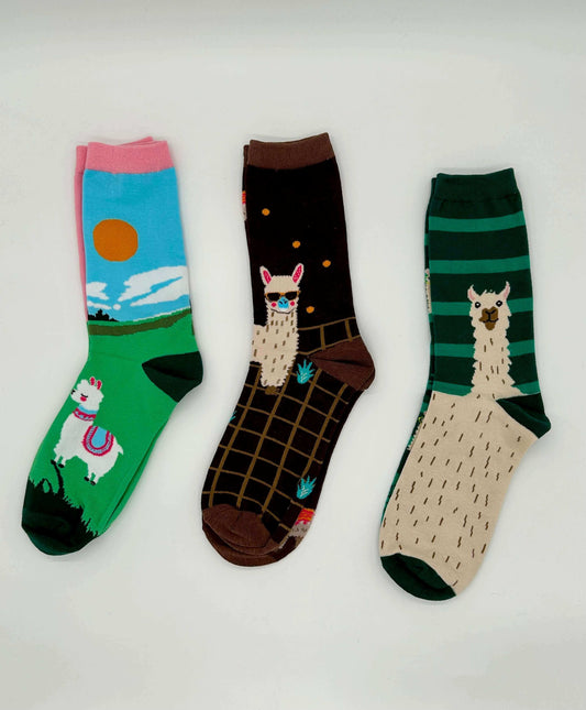 Lustige Alpaka Socken | Bunte Alpaka Motive & Komfortabler Baumwoll-Mix | Erhältlich in 3 Designs