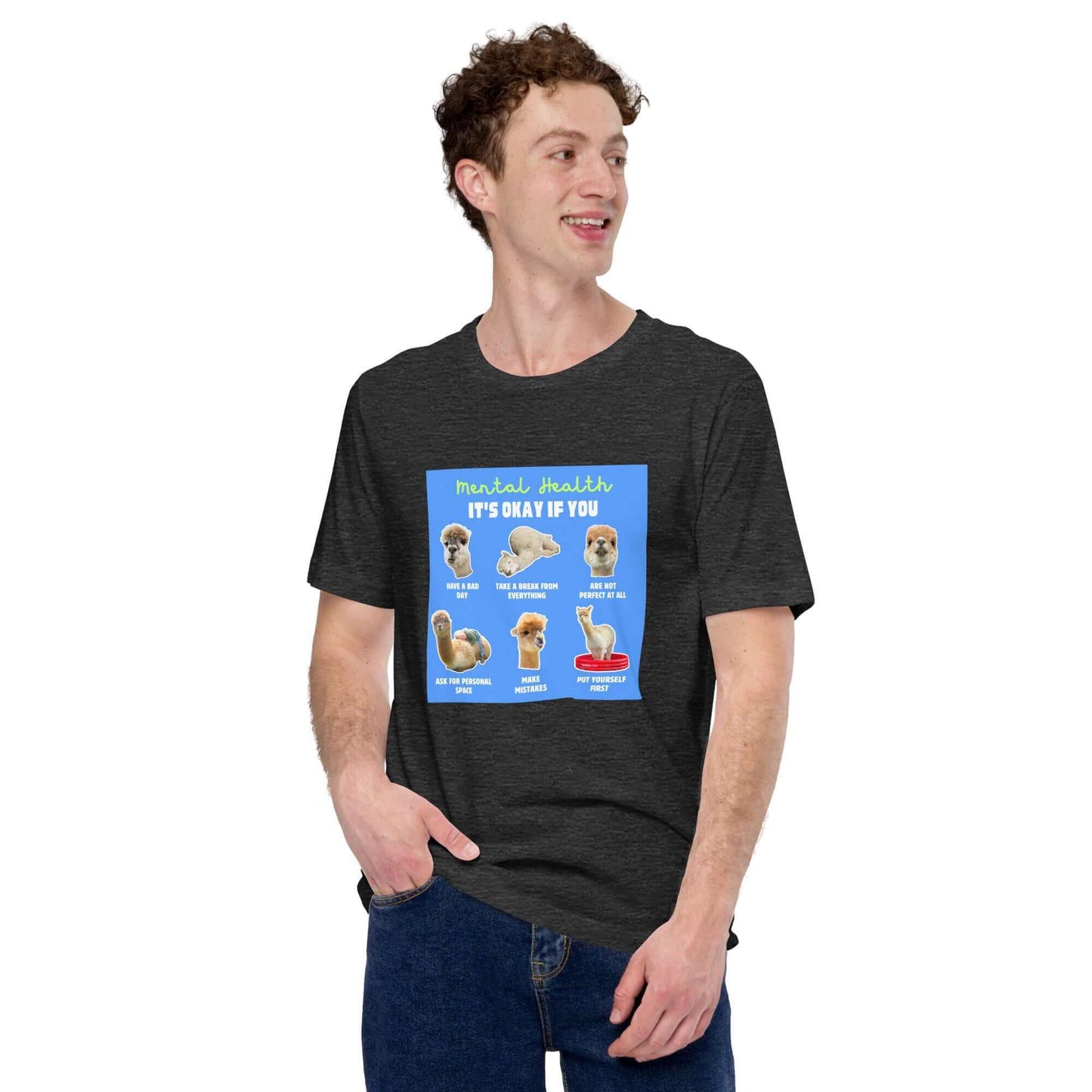 Umweltfreundliches T-Shirt aus Alpakawolle, unterstützt Mental Health Projekte, erhältlich im Alpaka Shop.