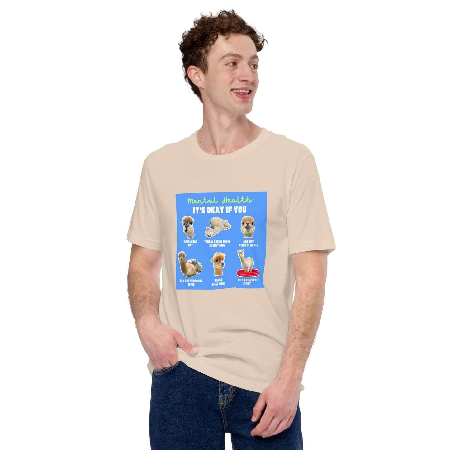 Alpaka Llama Produkte - Hochwertiges T-Shirt mit inspirierendem Mental Health Slogan im Alpaka Store.