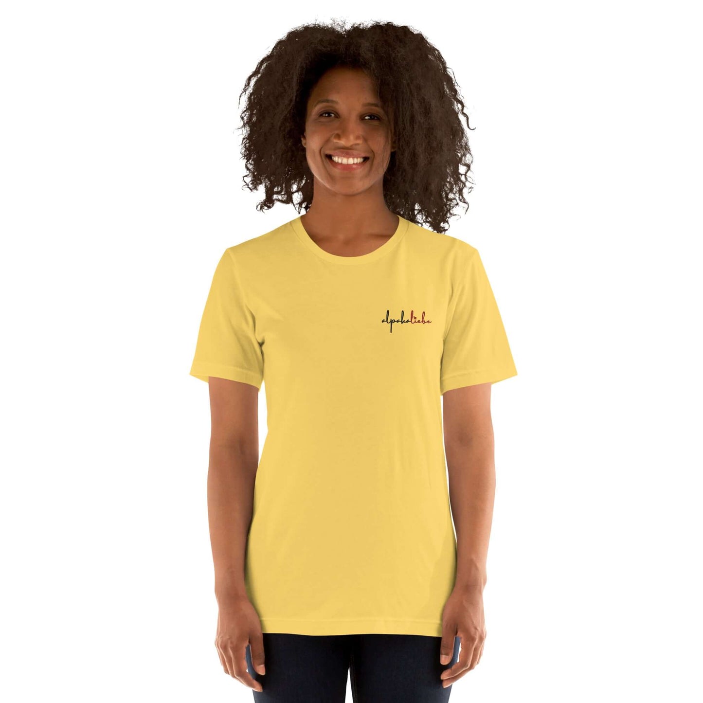 Elegantes T-Shirt mit 'alpakaliebe' Stickerei – Ideal für Alpaka-Liebhaber.